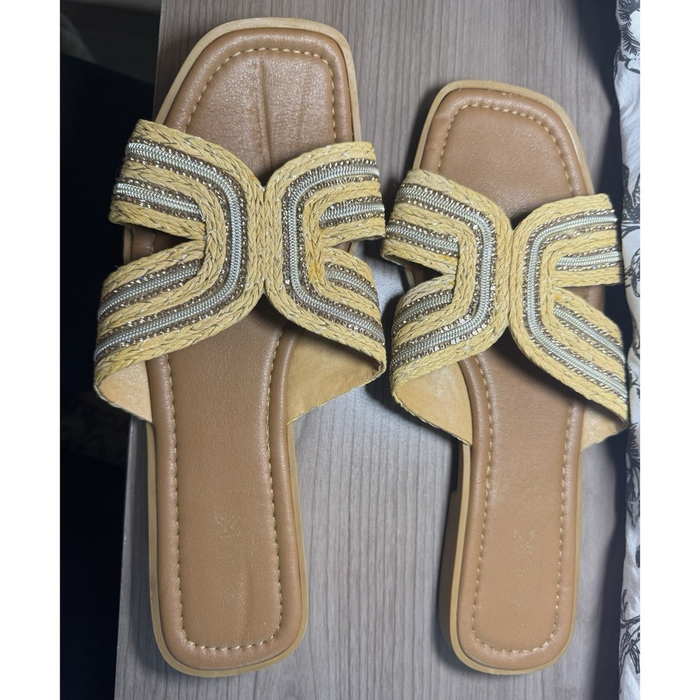 Walker WLK Braided Woven Sparkle Slip on Flat Sandals Size 10